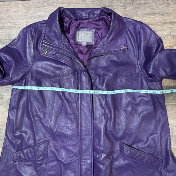 Jessica London Purple Genuine Leather Full Zip Trapeze Jacket Women Size 16W - Picture 7 of 7